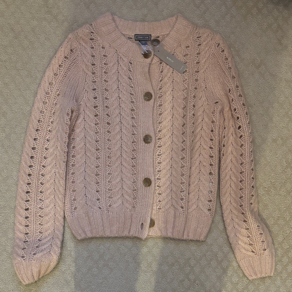 J Crew Point Sur soft Pink Cable wool blend cardigan Sweater. Sz XS. New